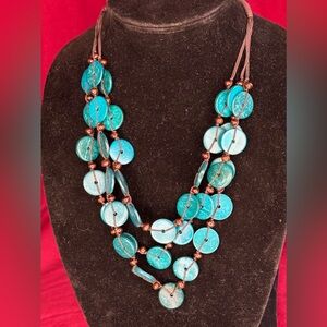 Boho/Hippie Faux Turquoise Disc Beaded Multi Strand Cord Necklace!